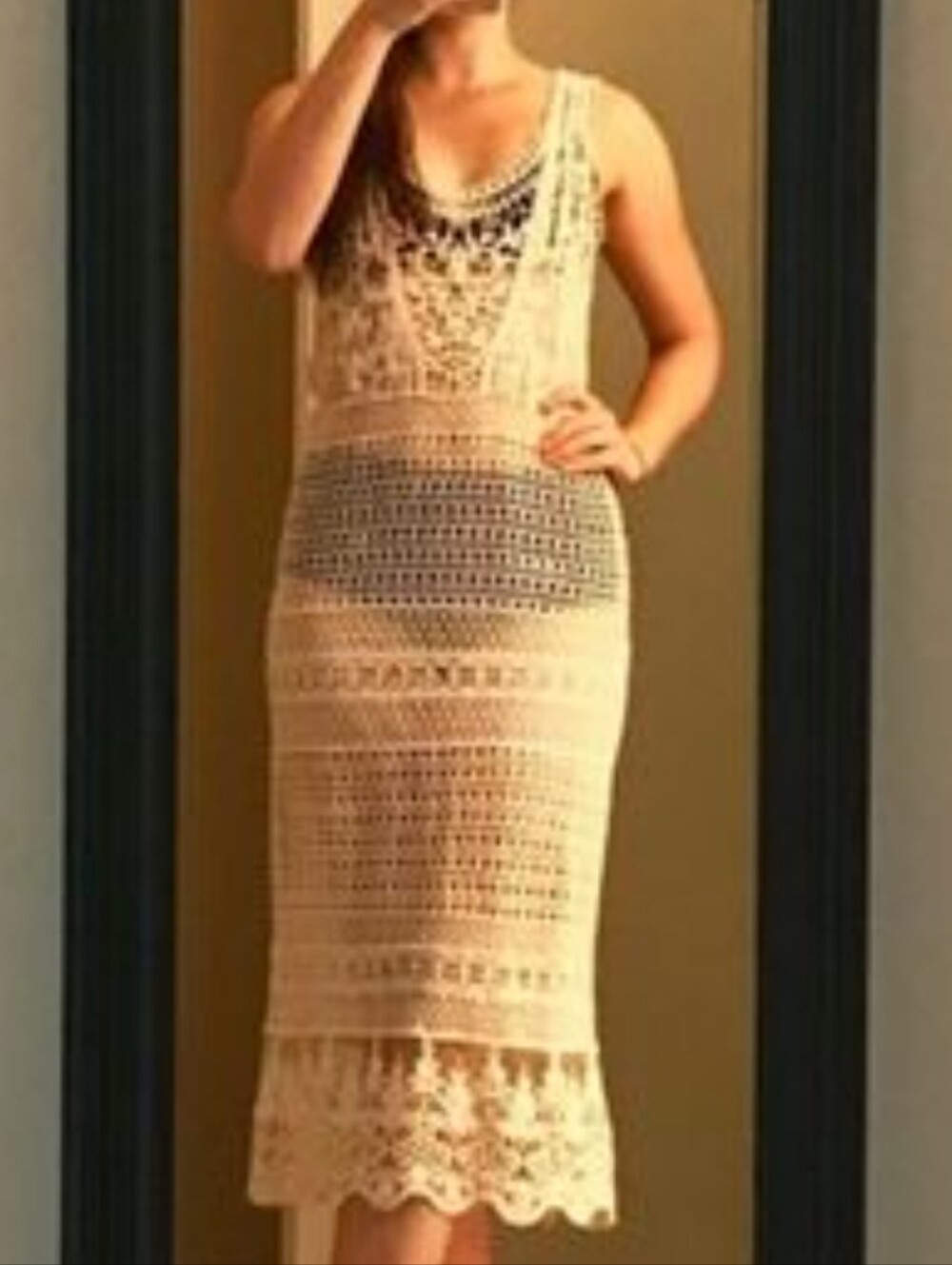 You Are Not Alone ✨️ Women's Cream Lace Cotton Boho Swim Coverup Dress Size S